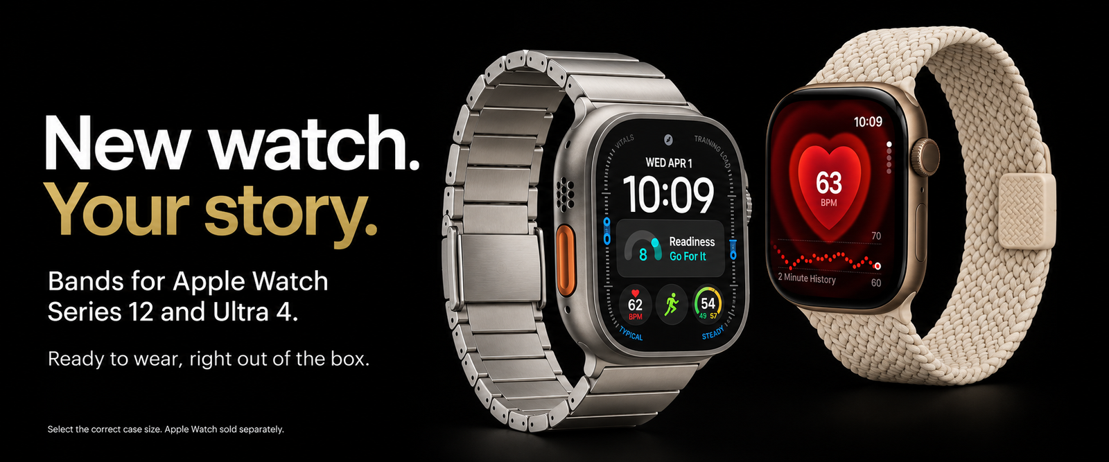 Apple Watch Ultra 4 with the Paragon silver bracelet and Apple Watch Series 12 with the Entwine starlight braided band